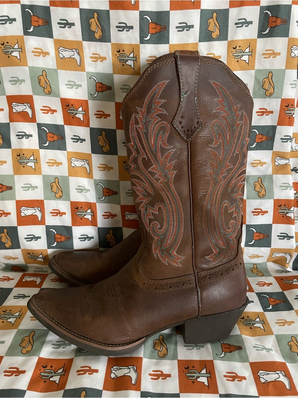 Brazos Womens Classic Brown Embroidered Western Cowboy Boots - Picture 4 of 8